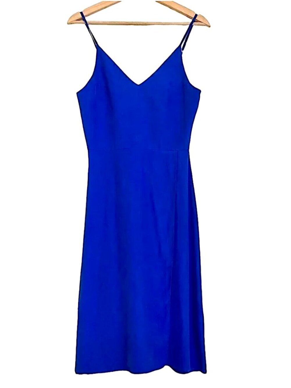 AMANDA UPRICHARD 100% Silk Midi Slip Dress V-Neck Spaghetti Straps Front Flap